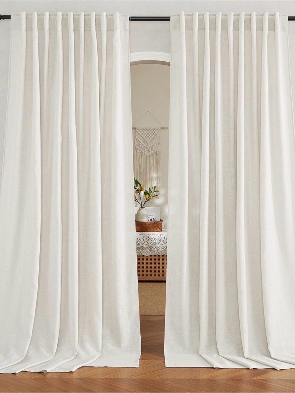 New RYB HOME Faux Linen Blended Sheer Curtains, Wide 70 x Long 95, 2 Panels
